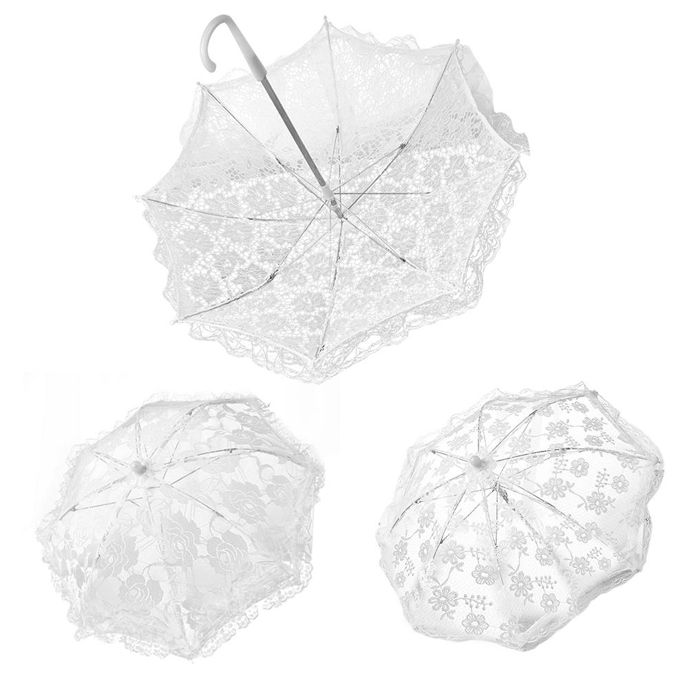 

Белый декоративный зонтик для свадебной цветочницы, маленький кружевной зонтик в европейском и американском стиле с длинной ручкой из нержавеющей стали