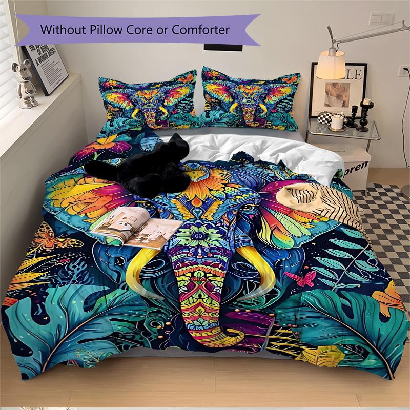3pcs Colorful Elephant Tapestry with Butterflies Bedding Set - Festival Gift, Home Decor, Anime Design for Bedroom and Guest Room Decoration (Includes