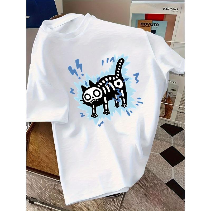 European sizes ' Cartoon Skull Graphic T-Shirt - Casual Streetwear Tee with & Design, Short Sleeve Round Neck Summer Top for, Trendy Outfits