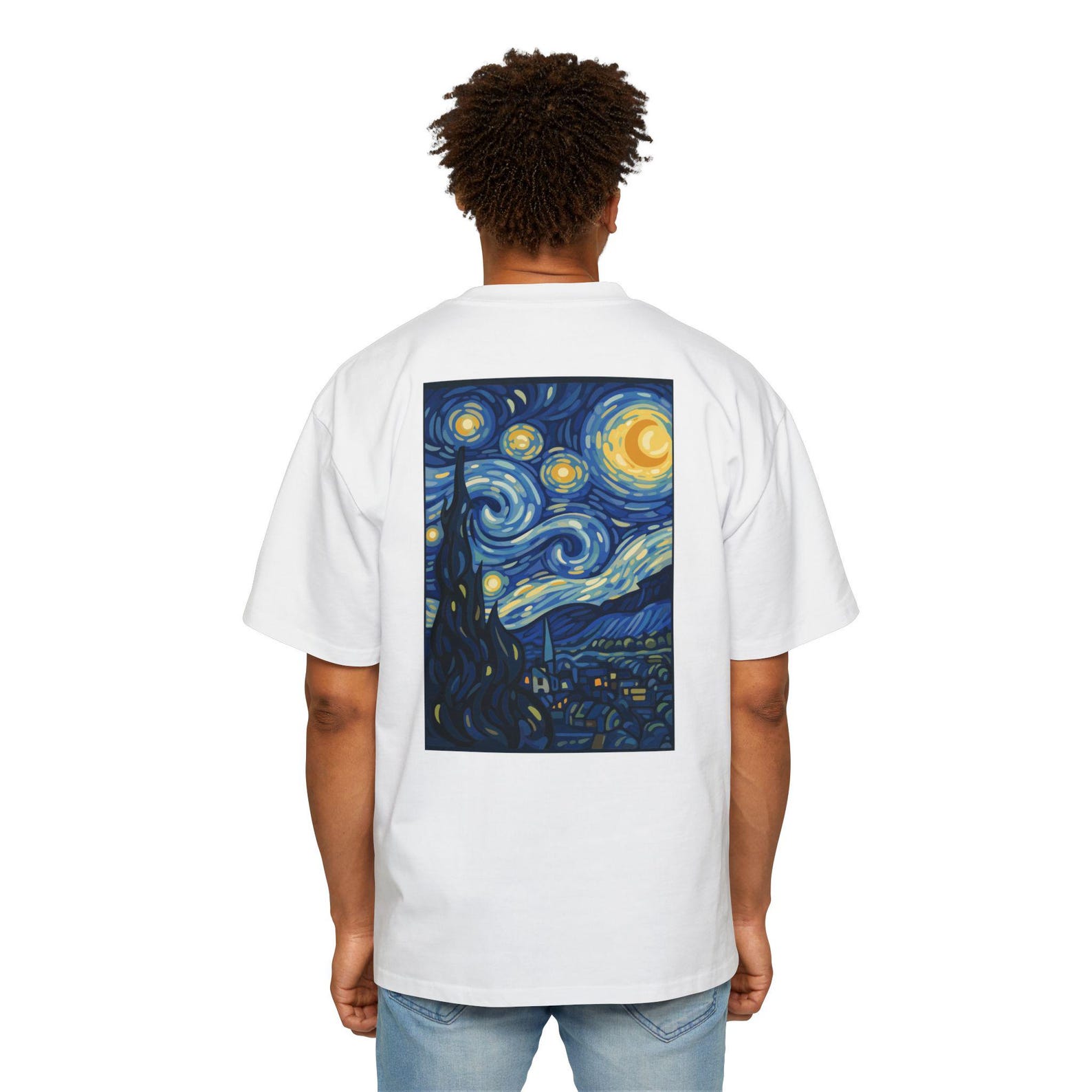 Starry Night T-Shirt | Van Gogh Inspired Art Print Tee | Oversized Back Graphic Streetwear S