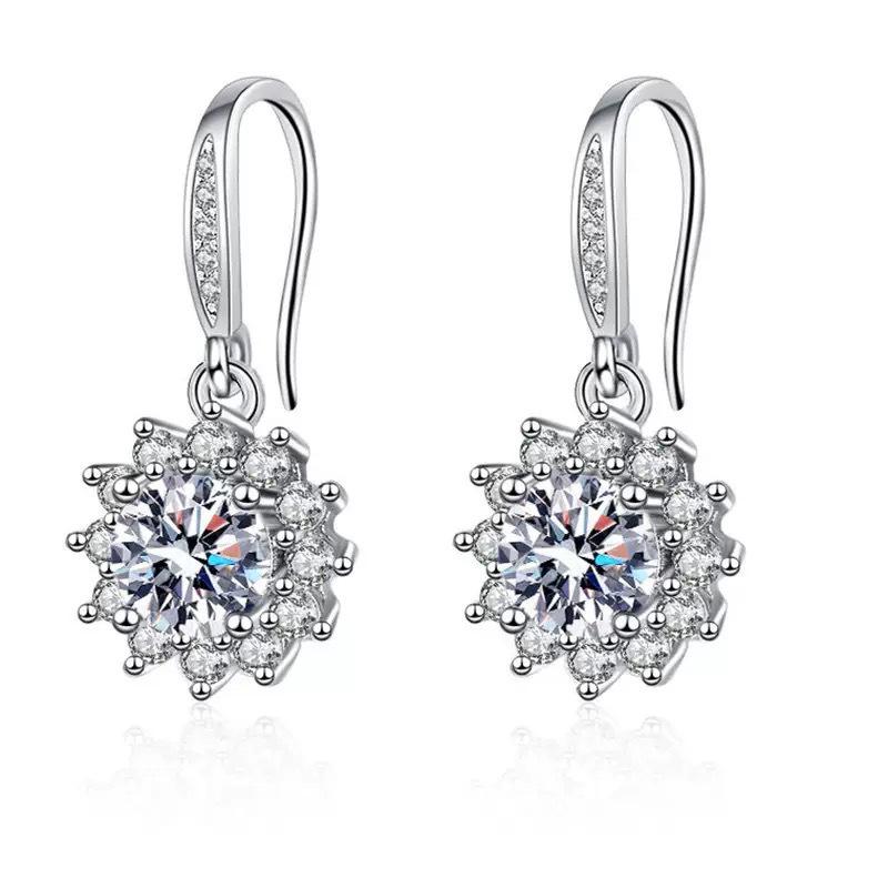 Simulated Moissanite Sunflower Stud Earrings for Women - One Carat