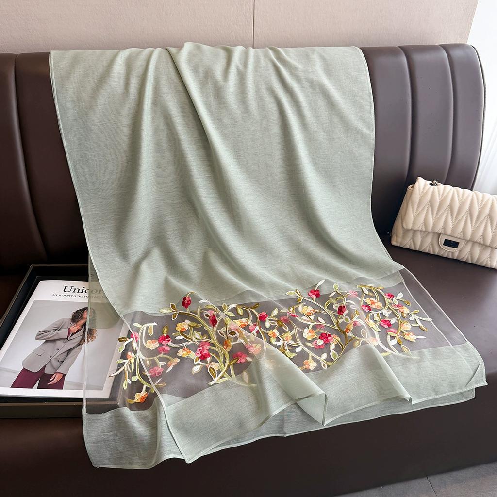 Elegant Soft Thin Luxury Silk Scarf Flower Embroidery Foulard Women Hijab Shawls Large Wraps Shiny Lace Scarf Female