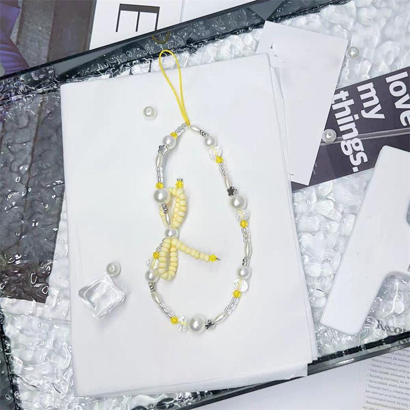 Cute Bowknot Beaded Phone Lanyard Simplicity Short Phone Strap Kawaii Style Phone Earphones Backpack Chain Pendant Accessories