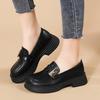 Retro Women Leather Shoes Low-cut Slip-on Loafers Waterproof Ladies Elegant Chunky Shoes for Walking Traveling Non-slip Soft Sole
