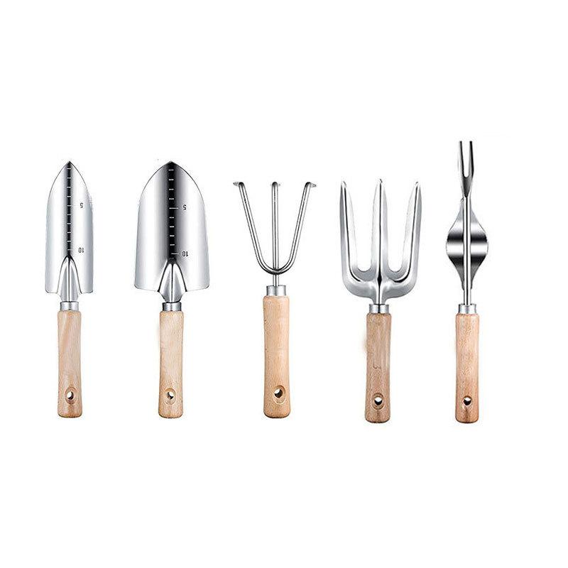 Hot Wooden Handle Stainless Steel Garden Tool Set Gardening Flower Kettle Gardening Tool Set
