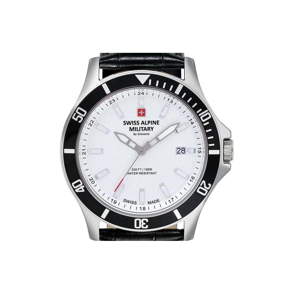 Swiss Alpine Military Challenger Leather Strap Silver Dial Quartz 7022.1532 100M Men's Watch