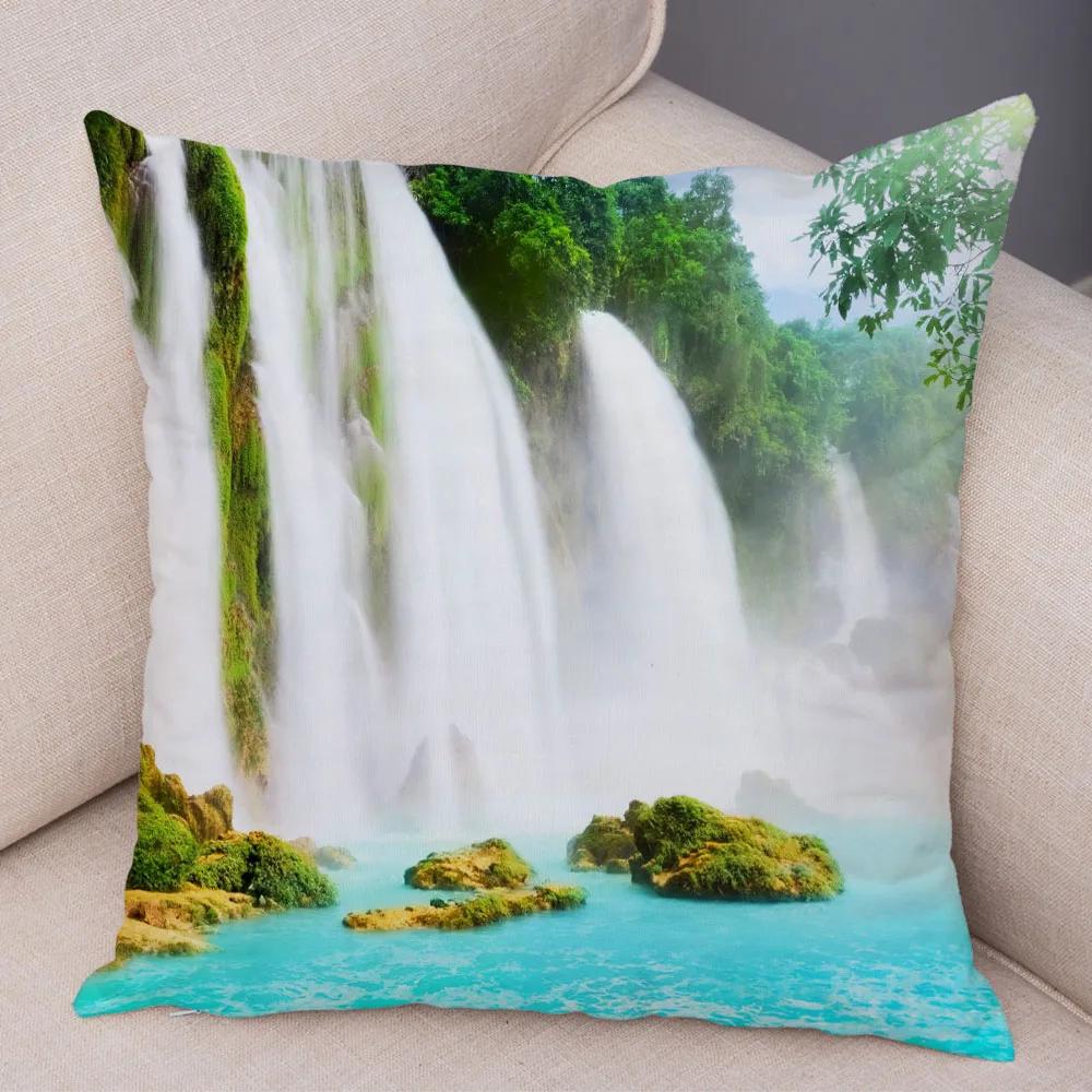Waterfall Printed Pillow Case for Home Sofa Children Room Decor Beautiful Scenery Pillowcase Soft Plush Cushion Cover 45x45cm