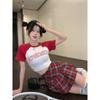 Preppy Plaid Pleated Skirt Red Women Summer Vintage Korean Style High Waist Patchwork A-line Mini Skirt Harajuku