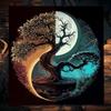 2D Boho Wall Hanging - Yin Yang Life Tree with Moonlight & Sunlight Background Cloth