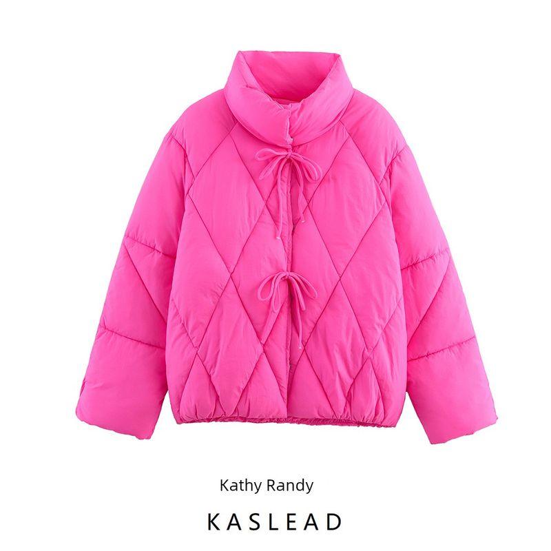 Kaslead New Women Clothes Western Style Straps Diamond Plaid Hand Plug Cotton Cotton-padded Jacket Outerwear