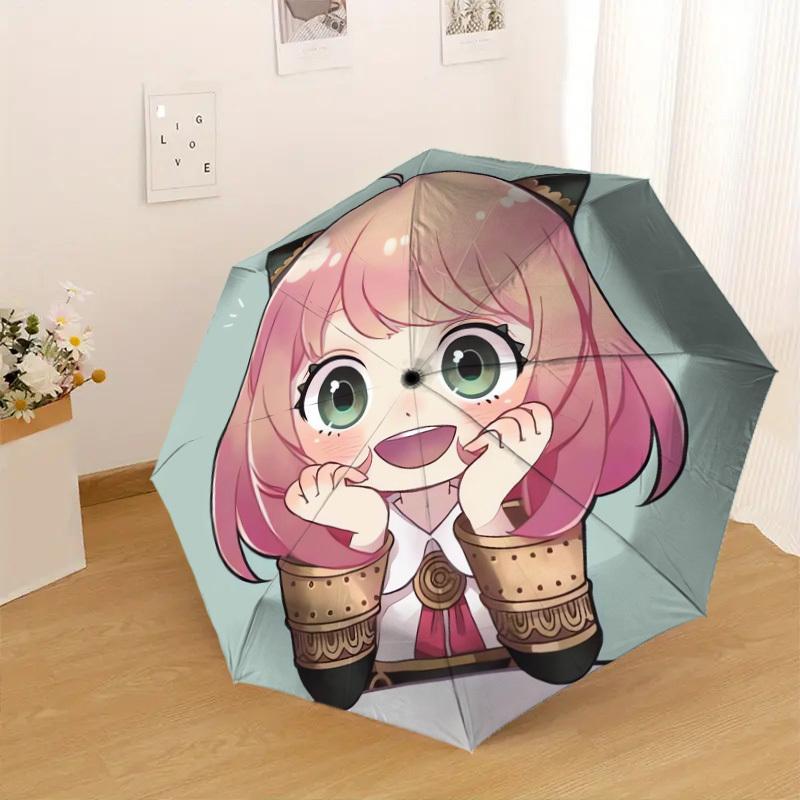 1PC Cat-eared Chibi Pattern Small Travel Compact Windproof Umbrella, Automatic Folding Umbrella, Automatic Open/Close ,Gift-65