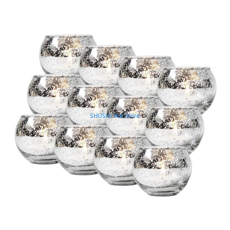 

12 Pcs Nordic Electroplated Glass Candlestick Candlelight Holder Cup Romantic Wedding Decoration D57B серебряный