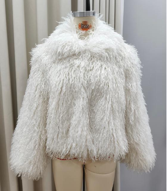 Temperamental Elegant Faux Fur Coat: Solid Color, Long Sleeve, Warm Winter Fashion for Women