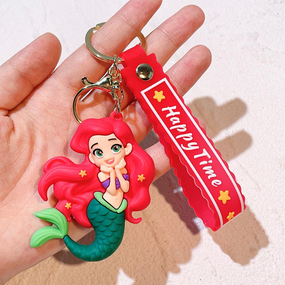 MINISO Princess Doll Keychain Snow White Ariel & Elsa Pvc Toy Phone Ornaments Bag Charms Car Key Girls Birthday Gifts