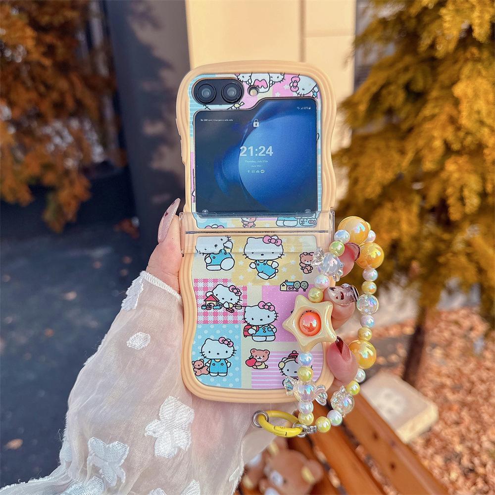 Hello KT Cat Folding Protective Case with Lanyard for Samsung Galaxy Z Flip Series