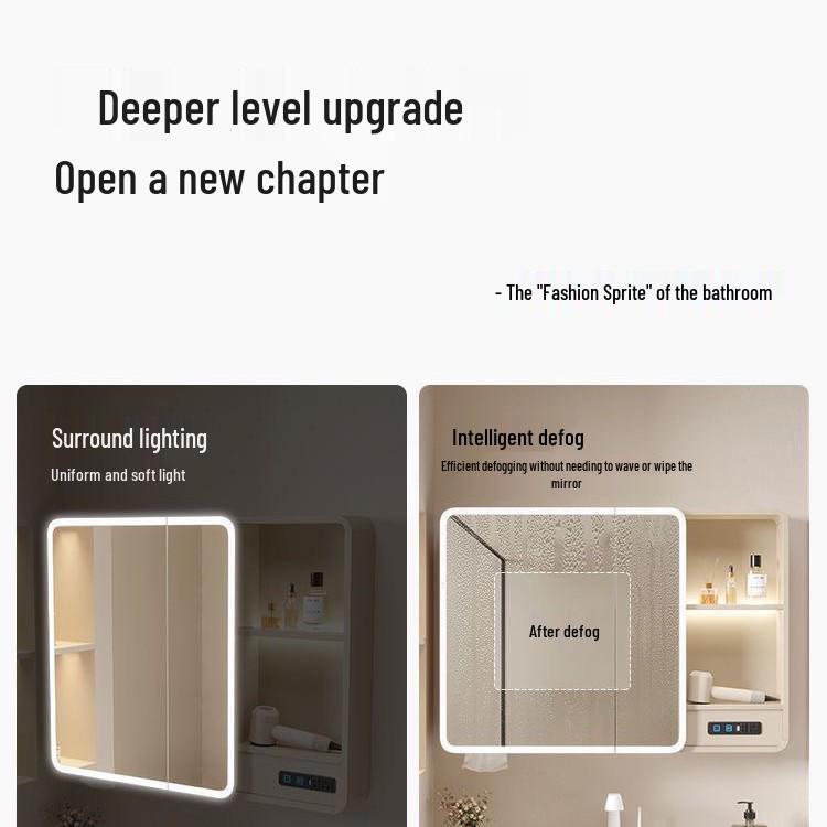 Curved Space Aluminum Smart Mirror Cabinet: Wall-Mounted, Multi-Functional Bathroom Storage with Rounded Corners.