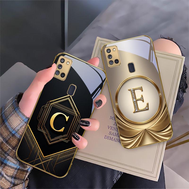 Gorgeous letter gold "R" For Samsung A 31 32 A33 A34 35 14 A15 13 16 25 26 50 52 53 54 55 56 70 71 72 73 Golden glass phone case