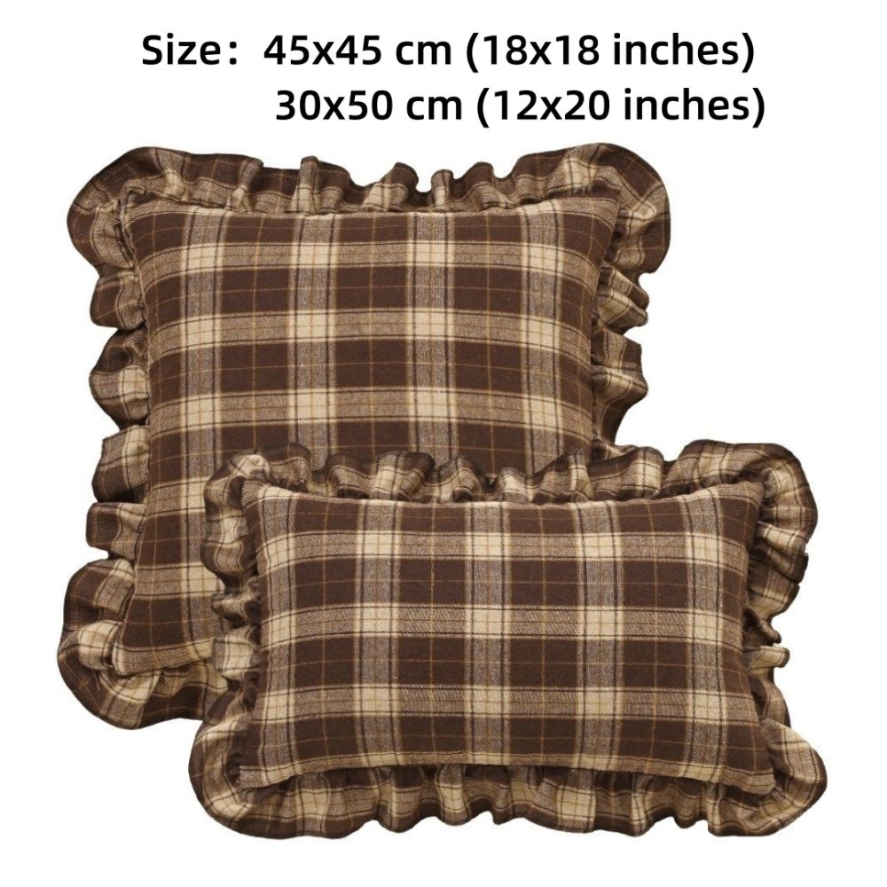 Ruffle Trim Throw Pillow Covers Tartan Plaid Cushion Covers Cozy Checkered Pillowcase Indoor Use