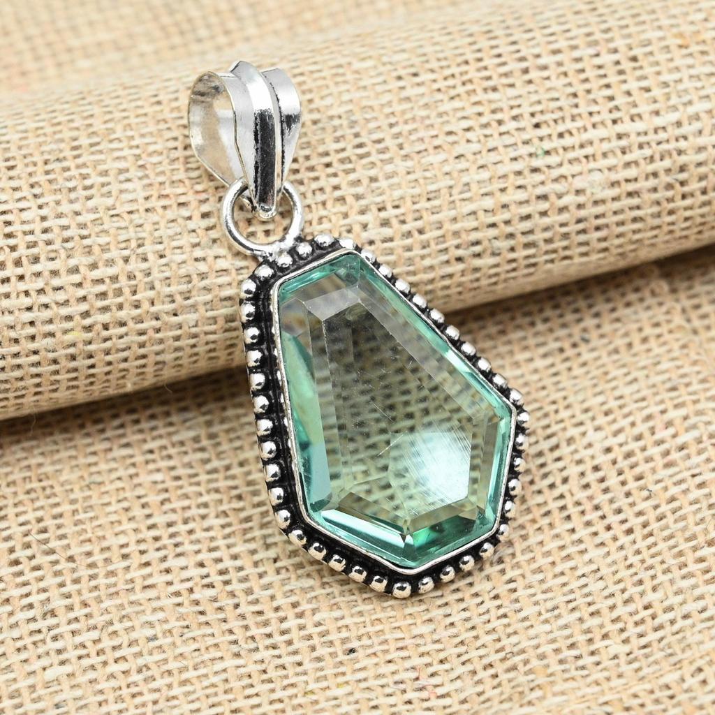 Aqua Apatite Gemstone Solid 925 Sterling Silver Pendant Handmade Jewelry For Gifts