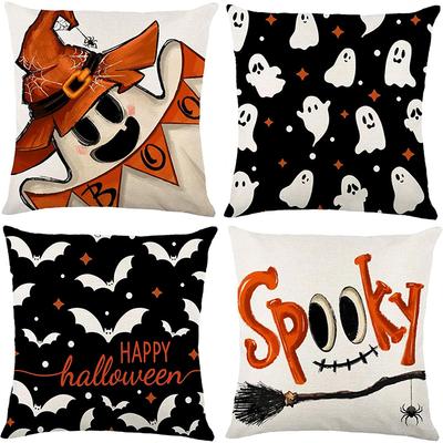 Halloween-themed Pillowcases: Spooky Ghosts, Bats, and Witches Designs Sofa Cushion Cover, Home Room Decoration