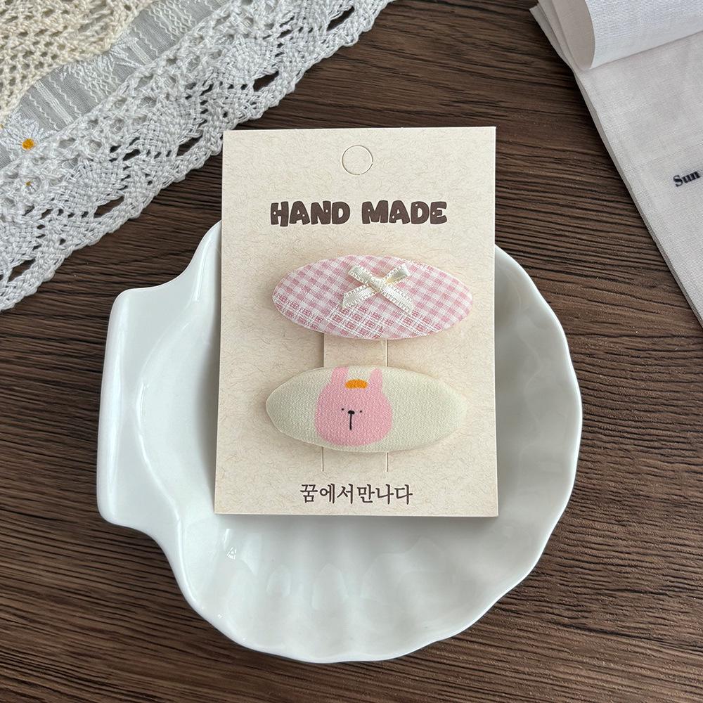 Rosa Geometrische BB-Clip & Karierte Haarnadel Set im Koreanischen Stil für Mädchen (2 Stücke)