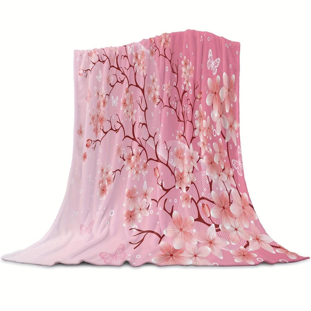 Pink Cherry Blossom Blanket Flower Flower Blanket Ladies Flannel Bed Sofa Soft Nap Blanket