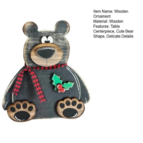 Bear Ornament Wooden Block Rustic Bear Sign Cartoon Xmas Bear