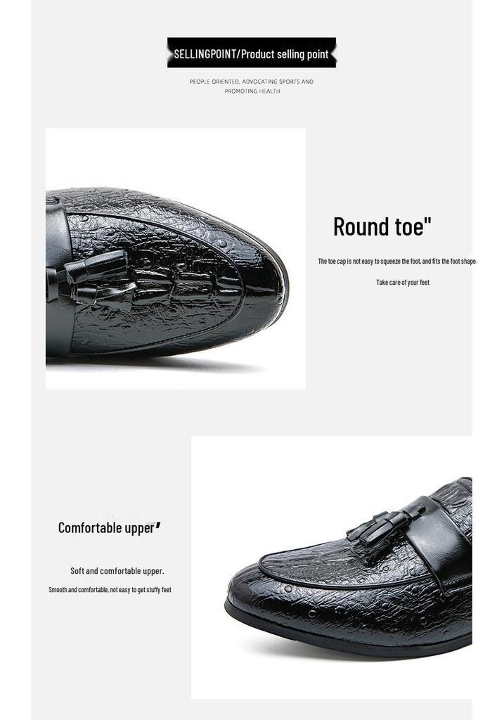 Men's Casual Leather Tassel Loafers, Size 48 - British Style Crocodile Pattern Slip-ons for Autumn