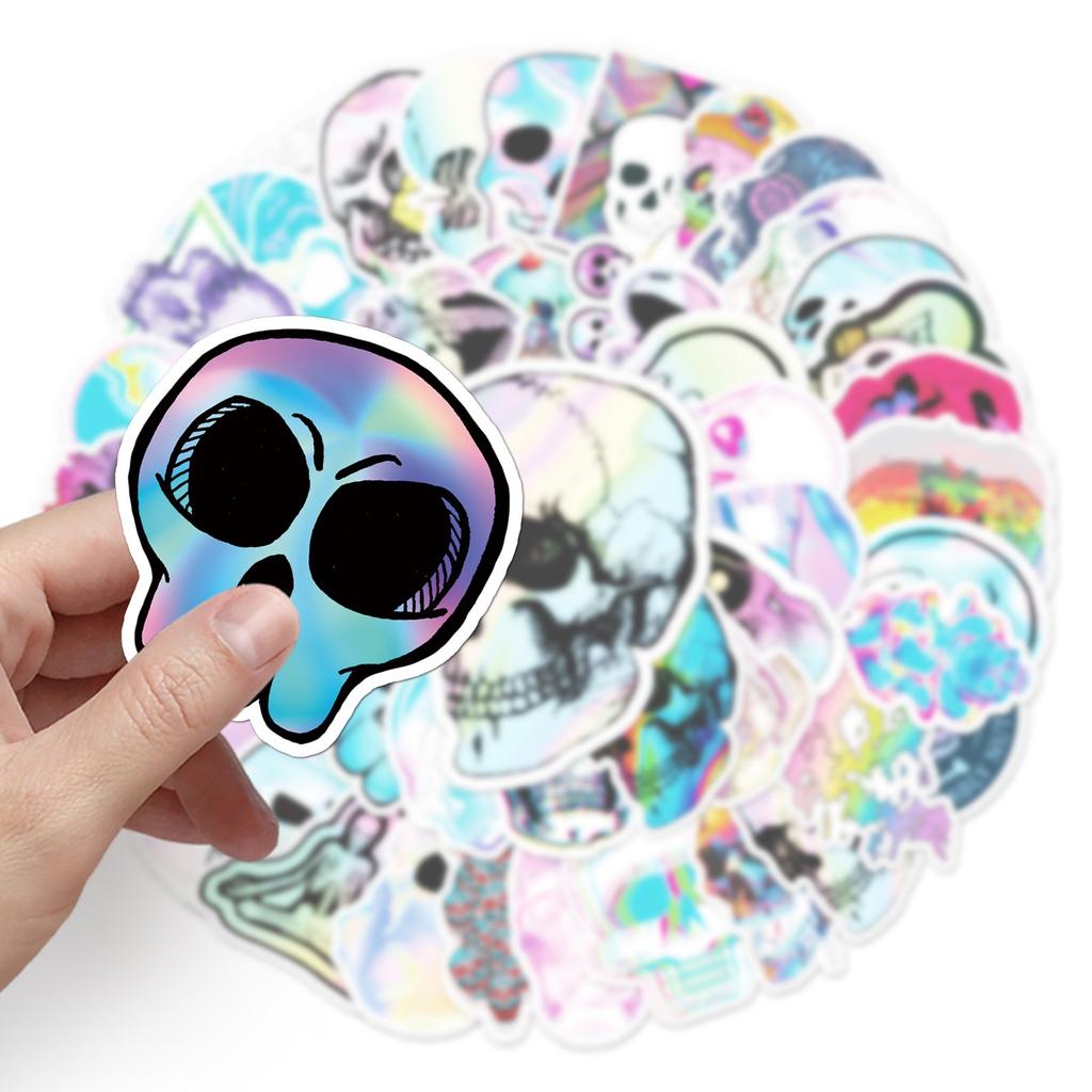 10/50PCS Mixed VSCO Holographic Laser Skull Stickers Graffiti Kids Toy Skateboard Car Motorcycle Bicycle Sticker Decals