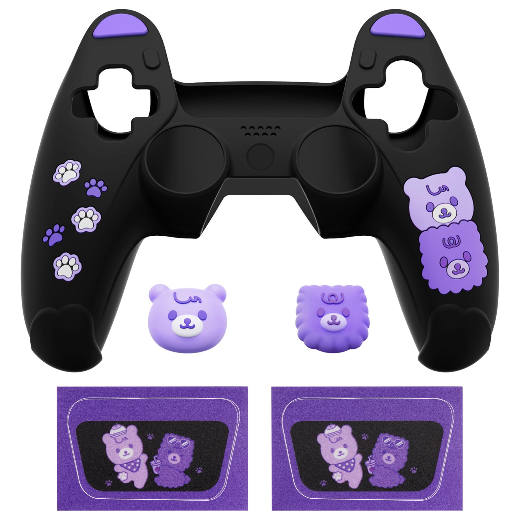 

Silicone cover compatible with PlayVital ps5 compatible with charging station with cute bear style cover thumbstick cap cover touch pad sticker