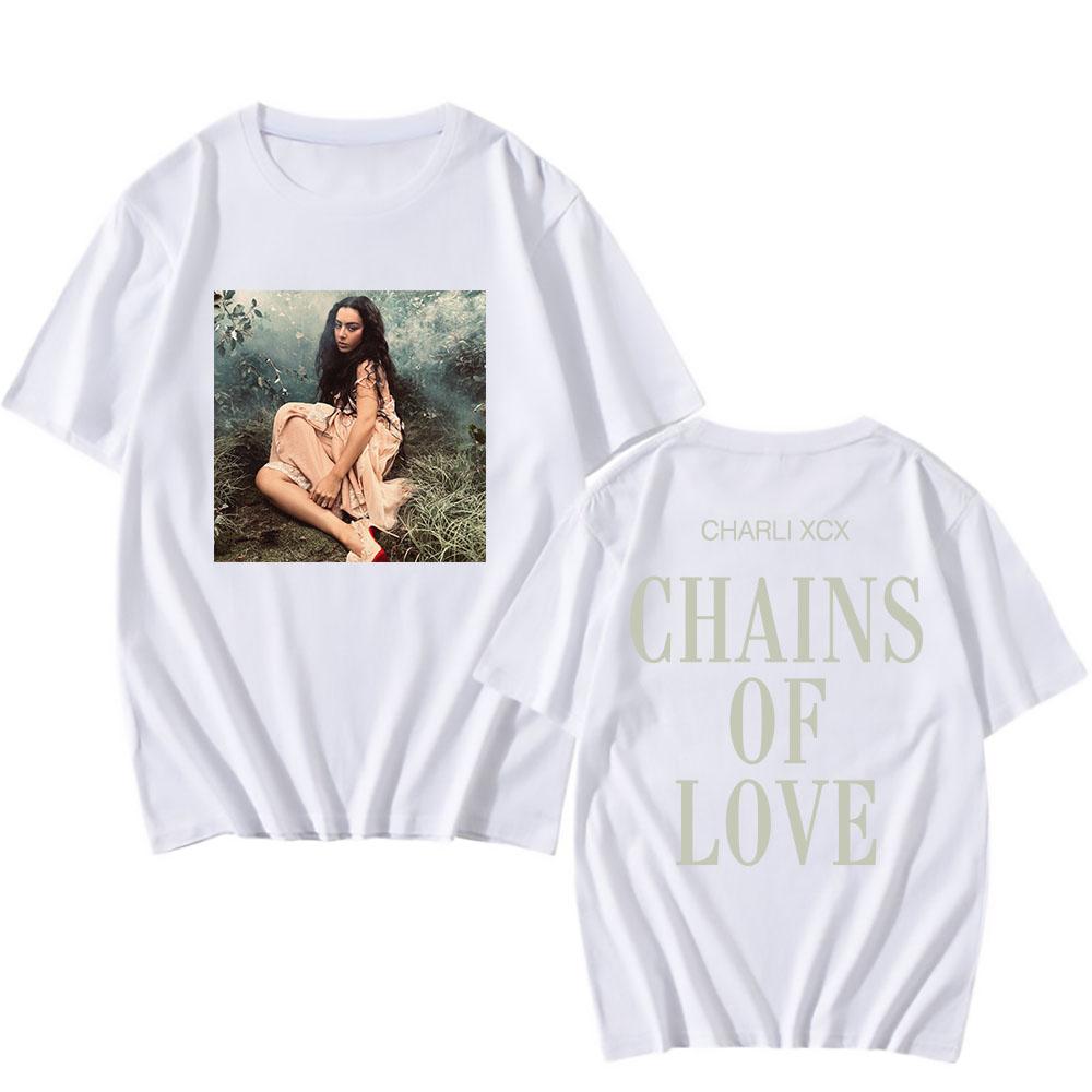 

Футболка CHAINS OF LOVE Charli Xcx Wuthering Heights Хлопок Короткий рукав Певец Графическая футболка Унисекс Уличная одежда Футболки XS белый