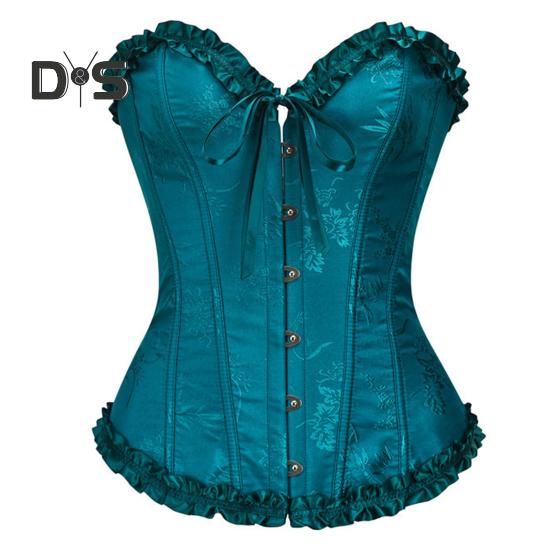 

Женский корсетный топ с утягивающим эффектом, утягивающий талию, готический бюстгальтер без бретелек, с оборками, шнуровкой, на косточках, бюстье озеро синий