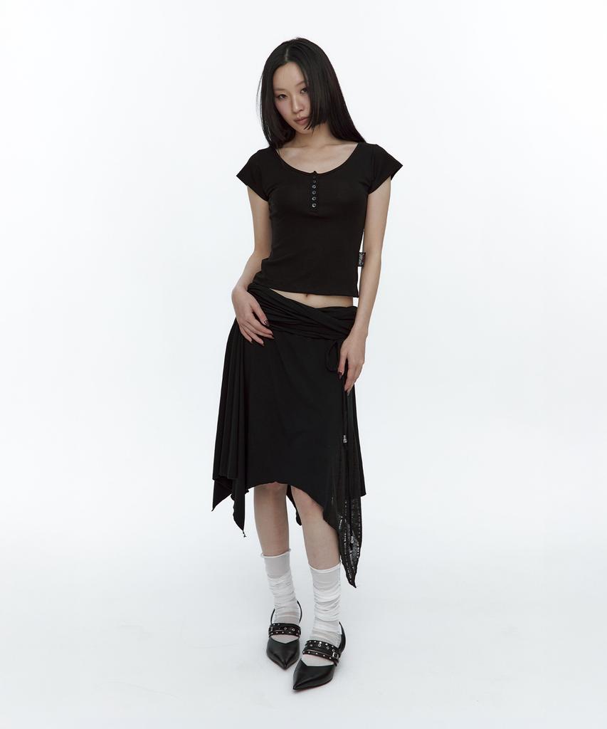 Rough Neck Knit Layer Drape Skirt Black