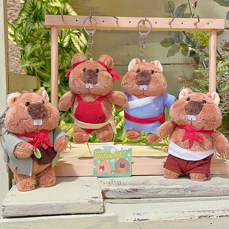 Ural Groundhog Plush Keychain With Clothing And Scarf Design For Backpack And Bag Decor