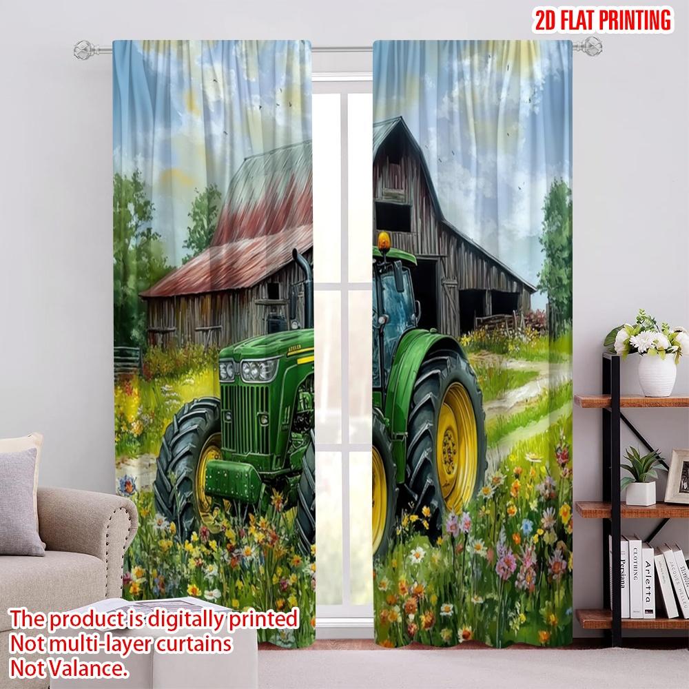 

2pcs,2D plane printing Pattern Curtains Farm Tractor Durable 100% Polyester Fabric (without rod) Home Decor for Kitchen Living 52.50 × 116.00 cm 2 pcs