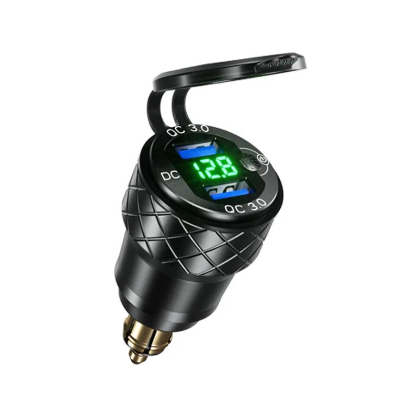 

Алюминиевый сплав двойной автомобильный USB-разъем для зарядки QC3.0 светодиодный цифровой дисплей адаптер для BMW K1600B F800 GS R1200 RT для DIN Hella Plug зелёный