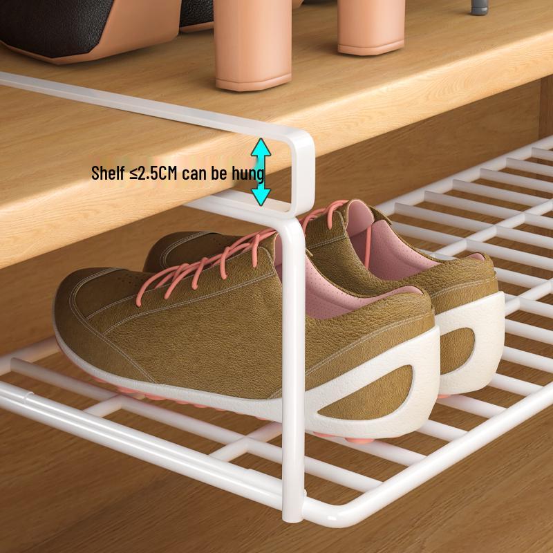 Foldable Space-Saving Shoe Rack with Dividers and Hanging Support