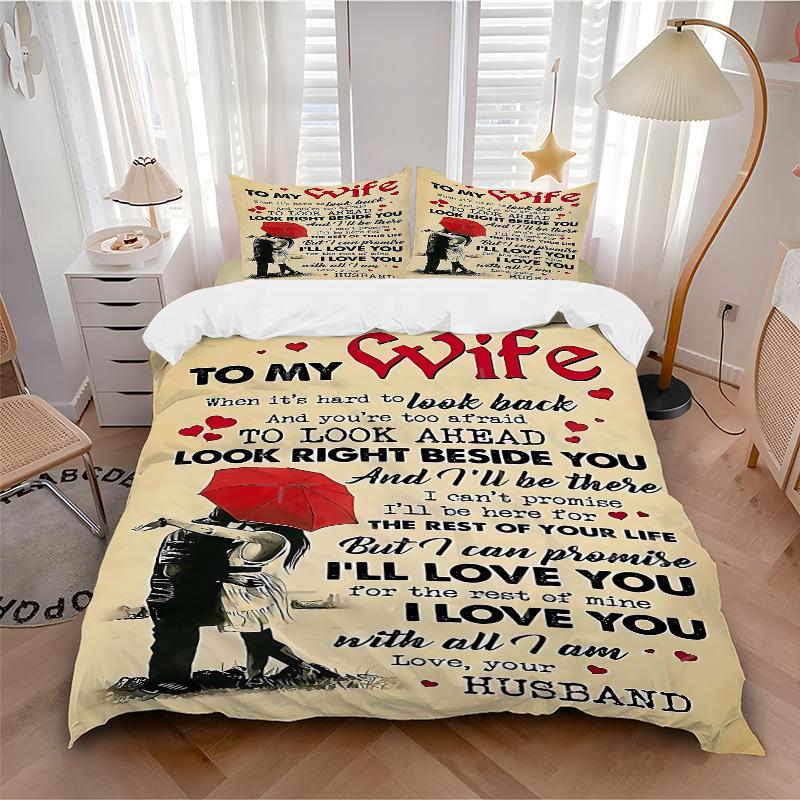 

3pcs bedding set Love vows to wife Includes 1 Comforter + 2 Pillowcases, Without Pillow Inserts, Soft Comfortable, Lightweight Breathable047 135x200cm