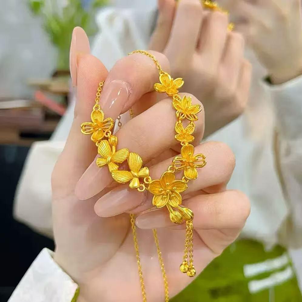 Elegant Gold Floral Tassel Necklace for Women - Perfect Gift for Girlfriend