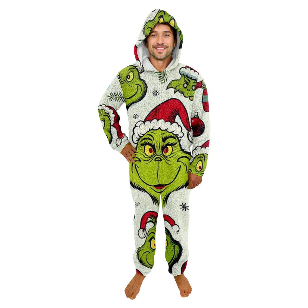 Christmas Print Family Matching Hooded Long Sleeved Zippered Jumpsuit Set
