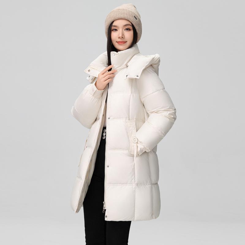 Autumn and Winter Plus Size Cotton Jacket Women's Medium-length Stand-up Collar Live Hat Solid Colour Thickened Warm Temperament Cotton Clothing