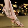 Neue Sommer Sandalen Damen Leder Strasssteine Ausgehöhlt Diamant Römer Zehenoffen Hochhackig Fischmaul Sandalen Schuhe