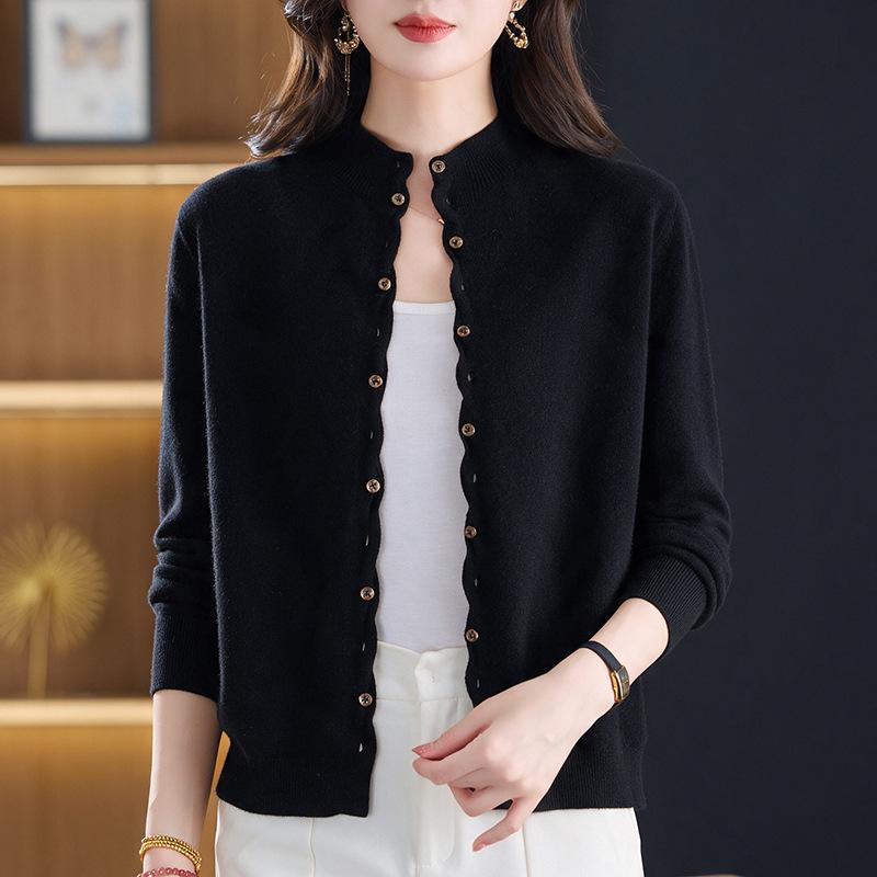 Women's Autumn Winter Pure Wool Knit Cardigan - Slimming Short Stylish Sweater Coat