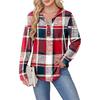 Felpa con cappuccio a quadri da donna, scollo a V, dettaglio bottoni, pullover, manica lunga, top casual