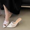 Mesh Lace Slip-On Slippers Summer New Pointed Toe Open Toe Anti-Slip Wear-Resistant High Heels