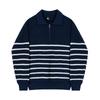 Men's Retro Striped Polo Sweater: Autumn Casual, Loose Fit, Long-Sleeve, Half-Zip Lapel Design.
