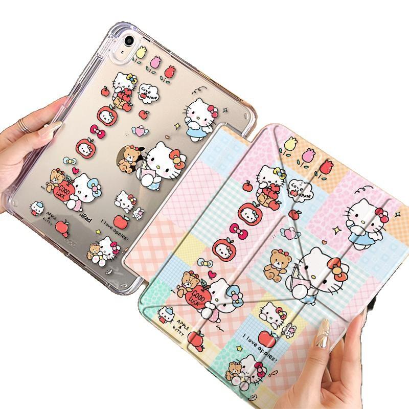 Cute Checkered Kitty Tablet Case IPad 10th/9th/8th Gen Air 5/4/3 Pro 11/12.9 Inch Anti-Slip Protective Cover