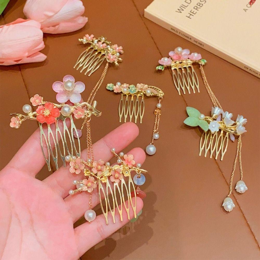 Tassel Flower Hair Comb Fan Chinese Style Hair Stick Children's Hairpin Girl Hair Accessories