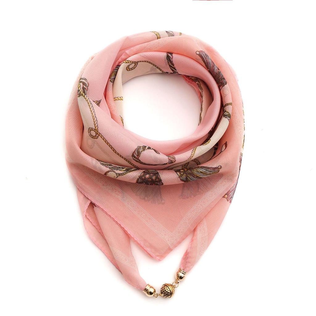 Women's Summer Magnetic Buckle Silk Scarf: Versatile, Fashionable Chiffon Square Scarf for Shirts