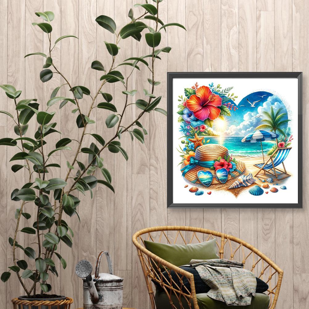 Summer Beach Full DIY 5D Round Drill Diamond Crystal Rhinestones Painting Kits for Adults Beginner Home Wall Decor Gift 30x30cm
